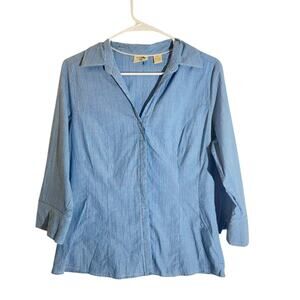 Riders by Lee M Blue Pinstripe 3/4 Sleeve Collared Shirt